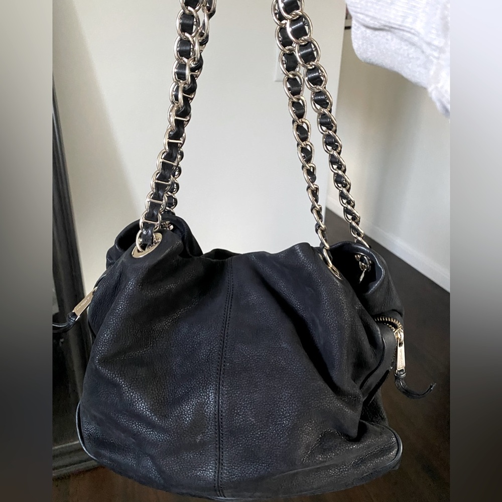 Gently worn Vanessa Bruno textured suede 3 section bag with high-low straps